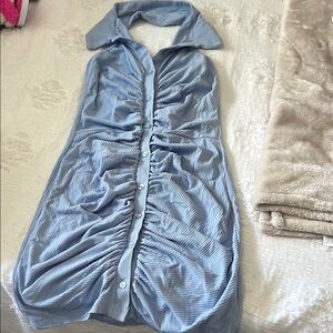 Chic Blue Ruched Button-Up Top